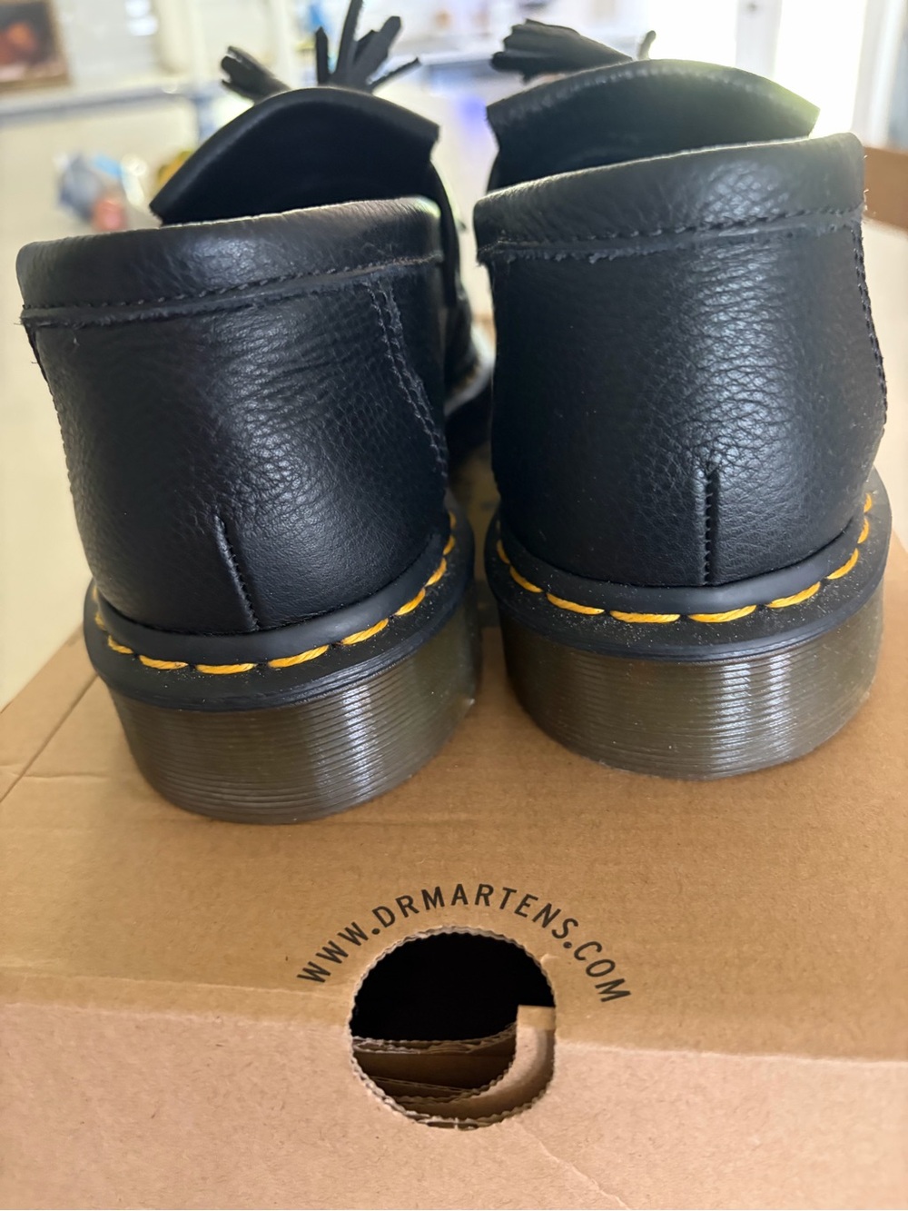 Dr. Martens Black Adrian Kiltie Tassel Loafers with Yellow Stitching - Picture 3 of 6
